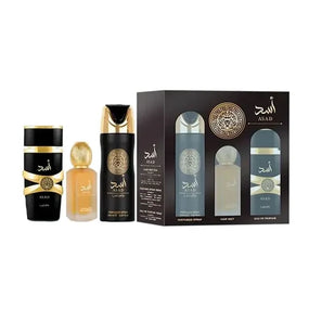 SET LATTAFA ASAD MEN ( 3 PC) 3.4 OZ EDP / 6.8 OZ PERFUME SPY / 1.7 OZ HAIRMIST