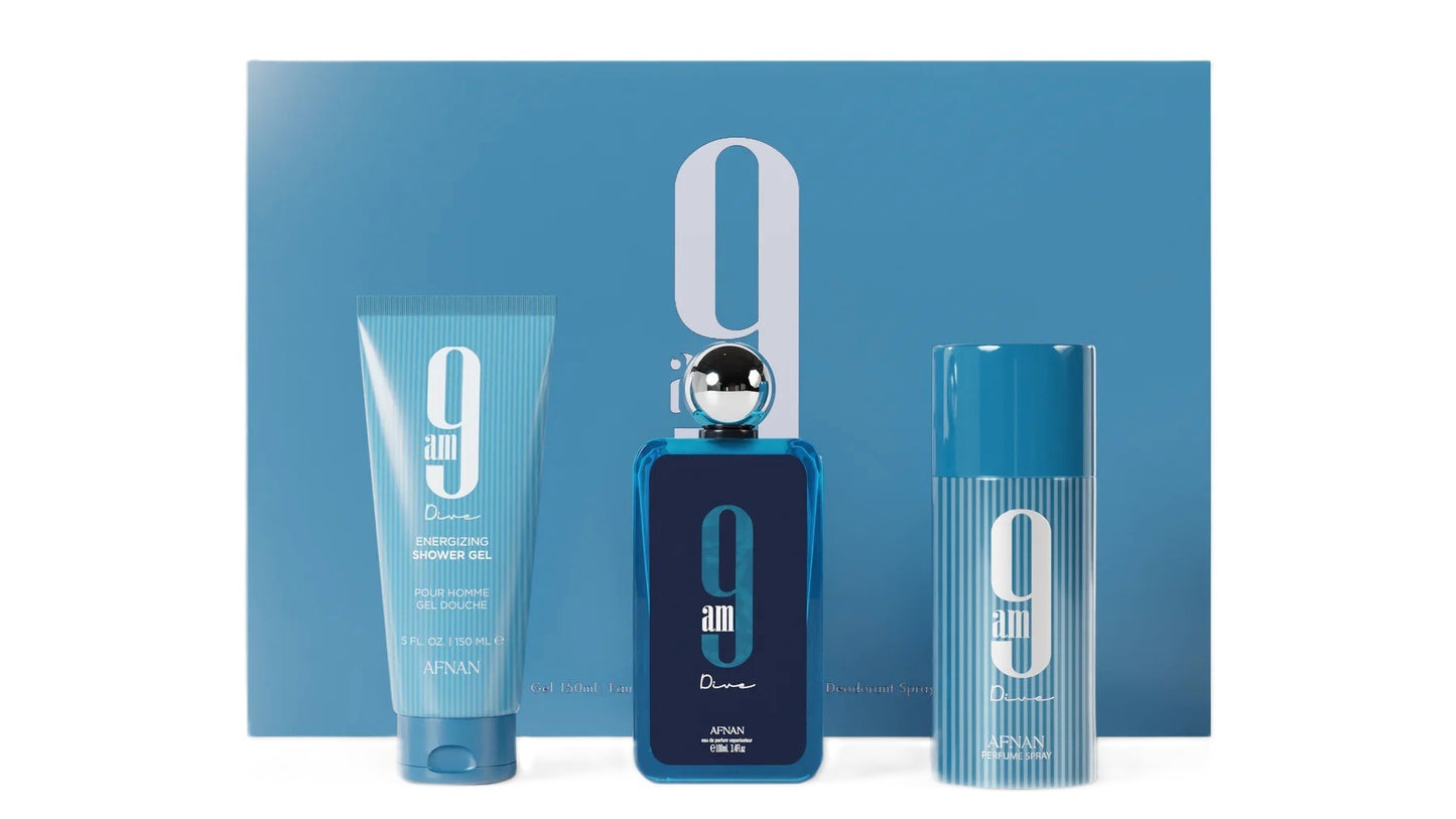 AFNAN 9AM DIVE 3PCSET U 3.4 EDP spray / 5.0 S.GEL / 5.0 DEO