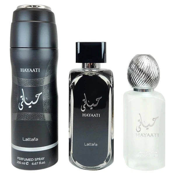 HAYAATI BLACK GIFT SET 3 PIECE Perfumed Spray + Hair Mist + 3.4oz Eau de Parfum