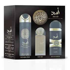 SET LATTAFA ASAD MEN ( 3 PC) 3.4 OZ EDP / 6.8 OZ PERFUME SPY / 1.7 OZ HAIRMIST