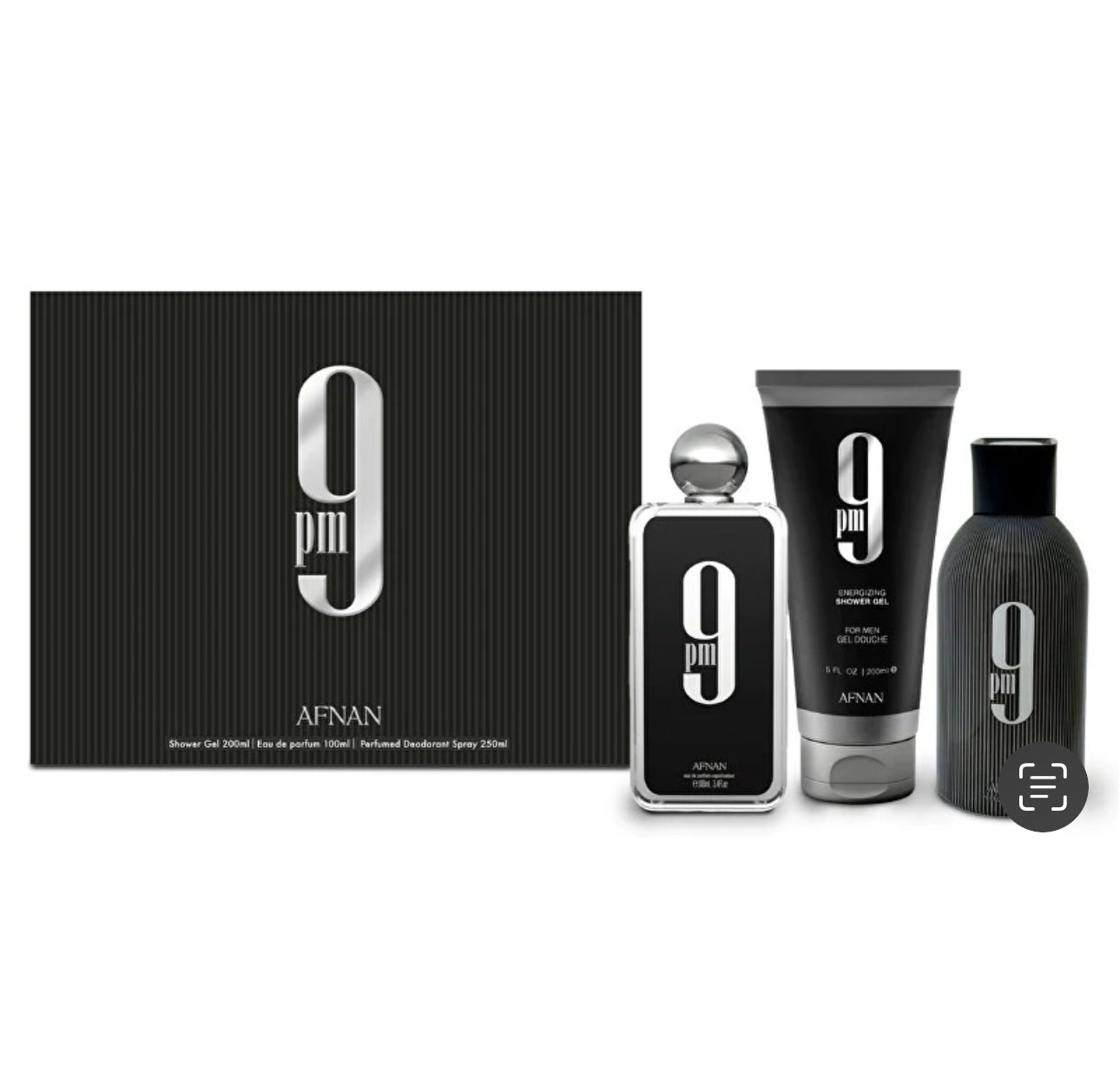 AFNAN 9PM MEN 4PC SET 3.4 EDP SPRAY / 3.4 S.GEL / 3.4 BL / 5.0 BODY MIST